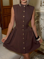 Robe d'été personnalisée pour femme, style vintage français, col rond, coupe débardeur, style Old Money, marron, coupe trapèze