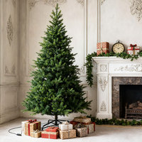 Sapin de Noël artificiel pré-éclairé et pré-décoré avec étoile dorée sur le sommet et guirlande perlée