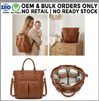 Sac à langer personnalisable en cuir PU, grand format, pour maman et bébé, avec matelas à langer et sangles de poussette, fabricant OEM