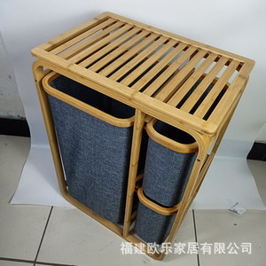 Bamboo irregular-shaped <b>storage</b> dustproof <b>shelf</b>, bamboo circle curved art <b>storage</b> rack, towel and laundry <b>basket</b>, three-drawer - Product Image 4