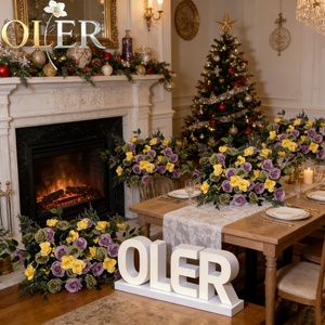 Camino de Mesa de Flores Personalizable OLER Blanco y Azul con Rosas y Orquídeas 5D de Seda para Decoración de Fiestas y Celebraciones - Product Image 1