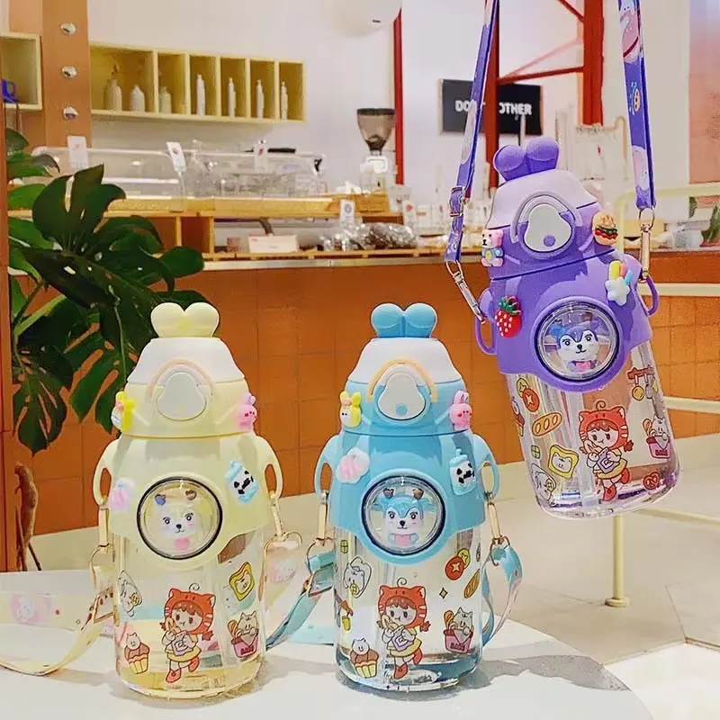 750ml yeni Kawaii öğrenciler taşınabilir içme fincan seyahat Bpa ücretsiz kullanımlık okul plastik çocuklar su kamışlı şişeler