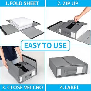 Wholesale Bed Sheet Storage Organizers Foldable Fabric Storage Containers with <b>Window</b> and Label OEM ODM Bulk Supply - Product Image 2
