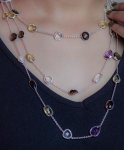 สร้อยคอสามชั้นทำด้วยมือเงินสเตอร์ลิงพร้อมอัญมณีหลายเม็ดลูกแพร์กลมและสี่เหลี่ยมเครื่องประดับเงิน - Product Image 4