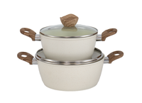 Batterie de cuisine Offre Spéciale en aluminium forgé de 15 pièces avec revêtement en marbre crème avec poignée en bakélite