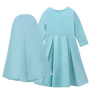 Vêtements pour enfants musulmans, robe à manches longues de couleur unie + foulard, robe pour enfants en deux pièces - Product Image 6