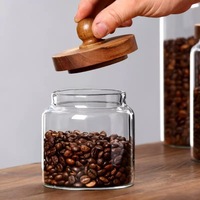 Vente en gros de pots de rangement en verre de haute qualité pour la cuisine, avec couvercles en bois, pour épices, café, bonbons, aliments secs