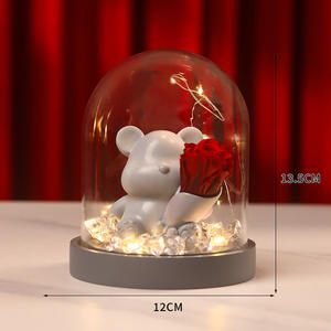 Rosa seca preservada en vidrio Luces LED Oso 100% Rosa eterna natural Ecológico Hecho a mano Día de San Valentín Regalo de Año Nuevo - Product Image 2