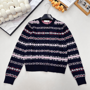 Cárdigan de punto Fair Isle para mujer, cuello redondo, con botones, manga larga, suéter para otoño e invierno, mius - Product Image 1