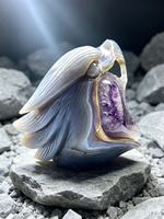Sculpture de tête de dragon en agate améthyste naturelle, figurine en cristal sculptée à la main, décoration d'intérieur, ornement en pierre de collection