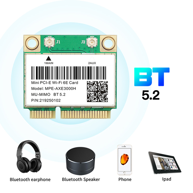 5374Mbps Wifi 6E for AX210 Mini PCIE Wifi Card for BT5.2 802.11AX 2.4G/5G/6Ghz Wlan Network Card Adapter for Windows 10