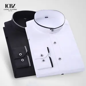 Wholesale Shirt Men'S Casual Color Stand Collar Long Sleeve Business Casual Men'S Black And White Shirt