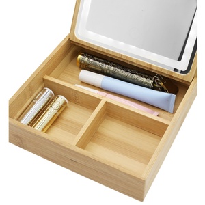 Mesa de Tocador Moderna con Marco de Madera de Bambú y Espejo con LED Inteligente Extraíble para Maquillaje - Product Image 4