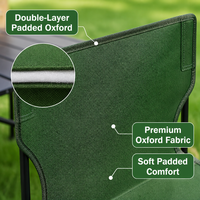 Chaise de camping pliable en tissu Oxford 600D rembourrée à double couche, couleur vert armée, avec poche latérale de rangement