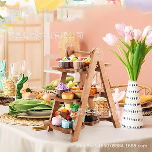 ถาดไม้สามชั้นสำหรับวางขนมหวานพร้อมจานรูปกระต่ายสูง 23 ซม. สำหรับจัดเก็บผลไม้และเค้กตกแต่งบ้าน - Product Image 4