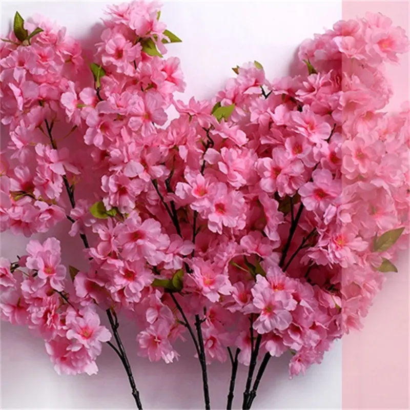 긴 줄기 벚꽃 꽃 실크 인공 꽃 4 포크 벚꽃 고밀도 꽃 체리