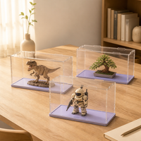 Vitrine longue en acrylique transparent avec base et couvercle anti-poussière à clipser pour collection de modèles
