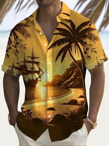 Pittura paesaggistica hawaiana a vela al tramonto 3D stampa digitale da <span class=keywords><strong>uomo</strong></span> <span class=keywords><strong>camicia</strong></span> a maniche corte con bottone di grandi dimensioni - Product Image 2