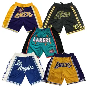 Toptan yeni tasarım Retro Hip Hop nakış örgü spor giyim 8 24 sadece Mens Don cep laker basketbol şortu