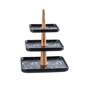 Banquet Black <b>Marble</b> square Ceramic Dish Rack Three-tier Cake <b>Tray</b> - Product Image 1
