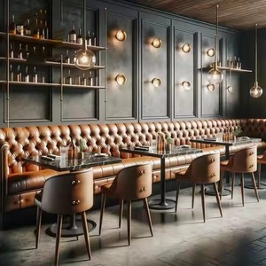 Ensemble de mobilier commercial de luxe moderne pour bar, <span class=keywords><strong>bistrot</strong></span>, restaurant : banquette personnalisée avec boutons et sièges coussinés - Product Image 1