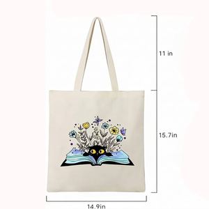 Custom Designed Canvas Cotton Tote <b>Bag</b> for Women Aesthetic Cute Cat Shopping Grocery <b>Reusable</b> <b>Bags</b> with Inner Zipper Women Gift - Product Image 2