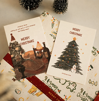 Cartes postales de Noël rustiques vintage personnalisées avec logo peint à la main, cartes de vœux en papier de coton en petite série pour fête de Noël, motif arbre de Noël