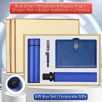 Coffret Cadeau Exécutif Personnalisé avec Logo, comprenant un Gobelet Isotherme à Affichage de Température, un Carnet, un Stylo et un Parapluie, pour Cadeaux d'Affaires Corporatifs