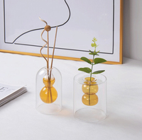 Vase hydroponique à double paroi, carré et transparent, en verre coloré, décoration de table de mariage, terrarium art déco, cadeau pour la maison