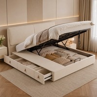 Cadre de lit en similicuir crème style hôtel pour projets de mobilier de chambre King Queen
