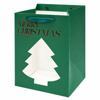 Sacs de shopping en papier de luxe personnalisés pour Noël, sacs cadeaux en carton blanc avec fenêtre transparente en PVC et poignées pour l'emballage de détail