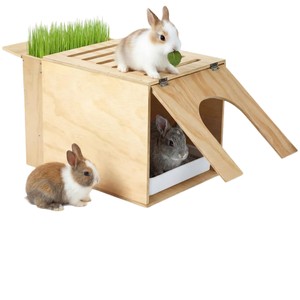 Nouvelle Cage à Lapins en Bois Transfrontalière avec Bac à Litière Intégré, Cloison, Mangeoire à Foin et Nid d'Alimentation Rectangulaire pour Petits Lapins - Product Image 1