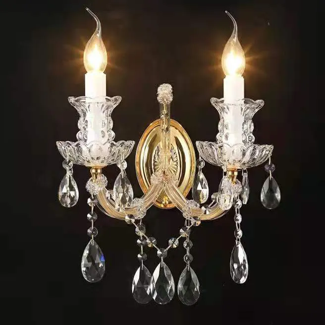 Maria Theresa Moderne Tweekoppige Wandlamp Chroom En Goud Warm Wit Kristal Lamp Voor Thuis En Hotel Indoor Gebruik