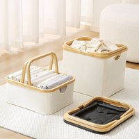 Panier à linge pliable rectangulaire en tissu Oxford écologique avec poignées en bambou, panier à linge sale multi-usages pour la maison