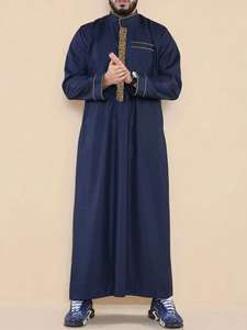 Thobe arabe brodé pour hommes col mandarin caftan du moyen-orient coupe ample robe traditionnelle de l'usine - Product Image 3