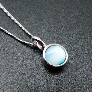Nouveauté Bijoux en argent sterling S925 Bijoux en argent sterling naturel de forme ronde serti de pierres précieuses Pendentif en larimar véritable Collier pour femmes - Product Image 3