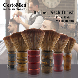 Brosse professionnelle pour barbier, à poils en fibres, manche en bois, pour nettoyer les cheveux coupés et les poils du cou - Product Image 6