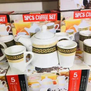 Libische Markt Aangepaste Ontwerp Keramische Porselein Thee Pot Cups 5Pcs Thee Koffie Sets