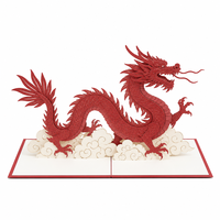 Tarjeta de felicitación 3D Pop-up de Dragón Chino ZS-PC0269 de Diseño Original, Dragón Rojo en Nube, Artesanía en Papel Cortado con Láser