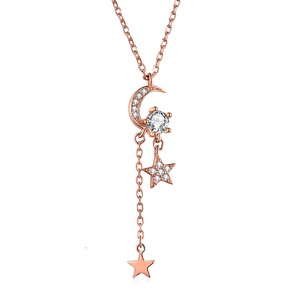 ムーンアンドスターネックレスシルバーネックレス925スターリングシルバームーンネックレスジュエリーファインジュエリー - Product Image 1