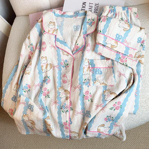 <span class=keywords><strong>Pigiama</strong></span> da donna manica lunga dolce vestiti per la casa vestito <span class=keywords><strong>con</strong></span> gatto latte stampato nuovo arco all'ingrosso - Product Image 2