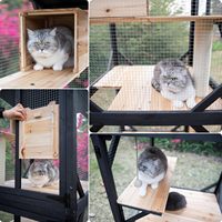 Enclos extérieur pour chat à 4 niveaux de 70,9 po de hauteur avec sol amovible, griffoir, boule en sisal, base à 4 roues, imperméable, toutes saisons