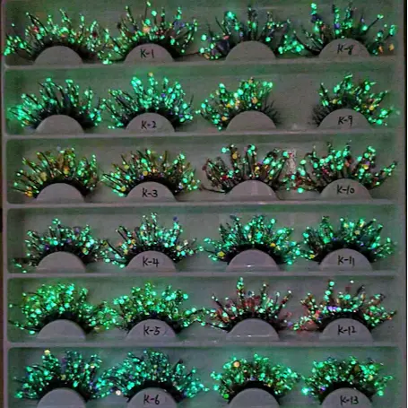 K-1 Glitter Colourd Wimper Met Ster Versieren Bling Vegan 3d Lichtgevende Mink Wimper Gekleurde Wimpers Wimpers Met Kleur