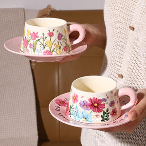 Lelyi alta <span class=keywords><strong>bellezza</strong></span> fiore ceramica tazza di <span class=keywords><strong>caffè</strong></span> e piatto carino fiore tazza e piatto regalo - Product Image 3