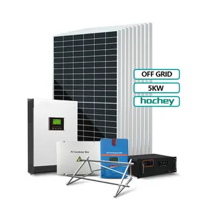 Hochey Set Panel PV sistem daya tenaga surya, lampu rumah Off Grid 4kw 5 kw10 kW pemasangan mudah, Set Panel PV lengkap dengan cadangan baterai