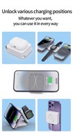 Station de charge rapide 15W avec logo personnalisé, chargeur sans fil magnétique pliable 3 en 1 avec matériau Gan pour Iwatch pour iPhone