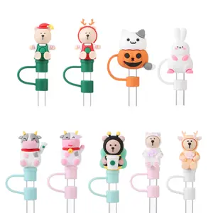 Cartoon Cute Cup Straw Plug Non Disposable Recyclable Silicone Leak Proof Mug Straw Plug for Starbucks