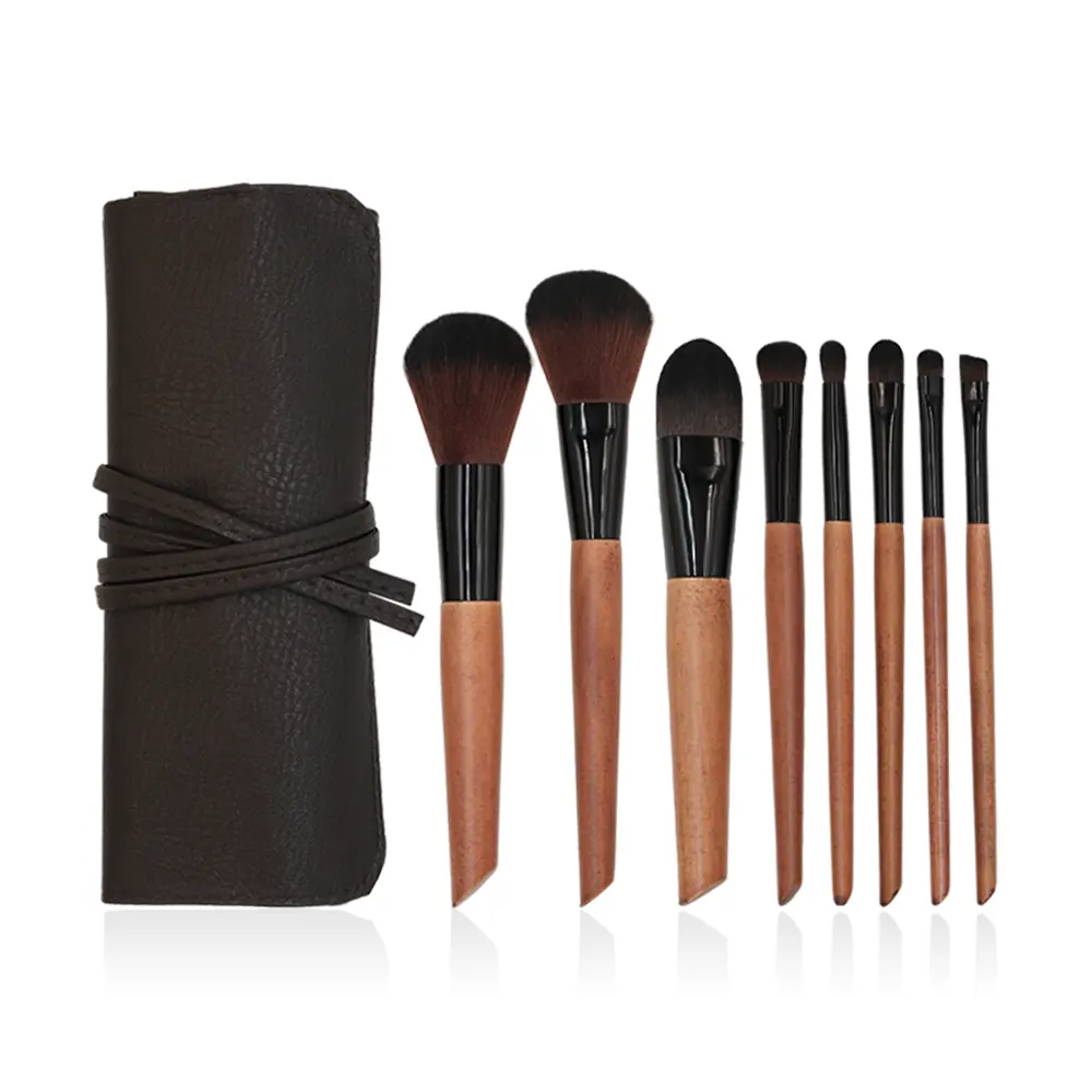 Preço favorável Amostras grátis de alta qualidade Hot 8Pcs Wooden Handle Makeup Brush Set