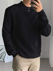 Polo personalizado para <span class=keywords><strong>hombre</strong></span>, camisa de manga larga negra, viscosa cálida, suelta, de <span class=keywords><strong>punto</strong></span>, para invierno - Product Image 2