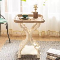 Table basse de salon de style antique industriel, en bois massif, avec pieds blancs, table basse ronde vintage en bois vieilli